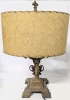 Art Deco Bronze-Style Double Light Table Lamp w Fiberglass Shade & Fleur de Lis Finial | 20" Tall - 5