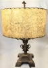 Art Deco Bronze-Style Double Light Table Lamp w Fiberglass Shade & Fleur de Lis Finial | 20" Tall - 6