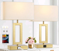 New - Gernehop Gold Table Lamps S w/Dual USB Ports,3-Way Dimmable Touch Control , Set of Two (2) . Measures 16" tall & 10" wide