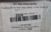 New - ToughBag Heavy Duty 95-Gallon Extra Large Trash Bags, 61x68&rdquo; Black Garbage Can Liners, 1.2 Mil Thick , 25 Bags
