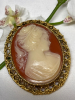 3 Cameo Brooches Gold Tone Etched & Filigree - 5