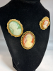 3 Cameo Brooches Gold Tone Etched & Filigree - 6