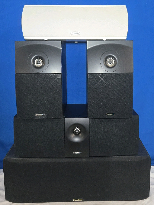 5 Speakers; Definitive Technology Procenter 1000, 2x Energy e:XL Series L&R Speakers, Energy Elongated Center Speaker & Paradigm Elongated Center Speaker
