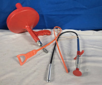 Plumbing Snake Lot:Metal Drum Snake with Plastic Handle & 2 Sink Drain Snakes (1 Metal 1 Plastic ) 2ft Long Each