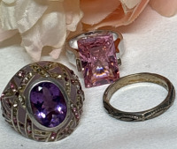 David Segal Sterling Ring EDCO Pink Faceted Rectangular Large Stone Ring Silpada Sterling Band Ring