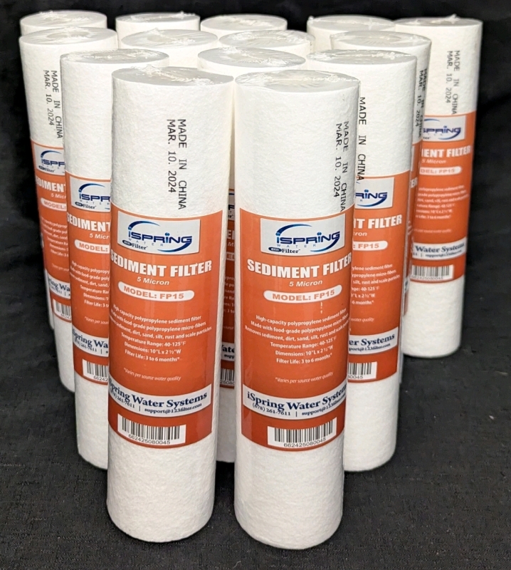 14 iSpring Sediment Filters. Model: FP15. 5 Micron Filters. 10" Tall..