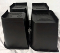 4 Plastic Bed Risers. Some Cracks/Chips present around Rim. Risers Measures 8.5" Tall.