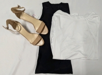 New Clothing Lot. XL Ladies Team 365 Hoodie, XS Gc2b Transitional Apparal Binding Top and 8W Nine West Open Toe High Heel.