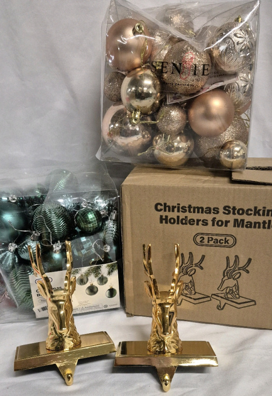 New Christmas Decor Lot - Reindeer Stocking Holders & Ornaments