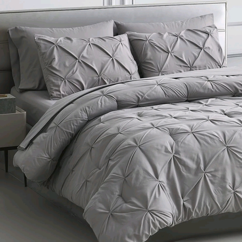 New Maple&Stone Queen Comforter Set 7 Pieces Pinch Pleat Bed in A Bag - Grey