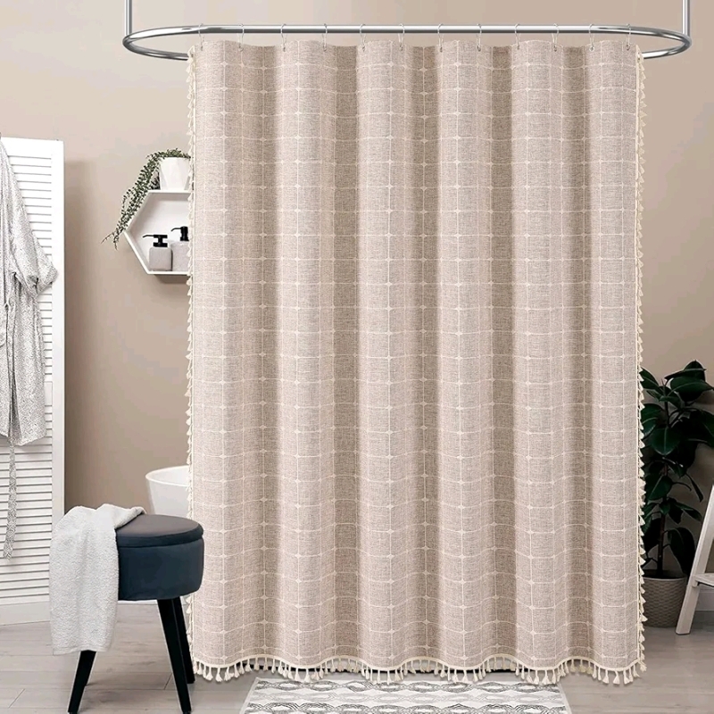 New BTTN 96" Extra Long Shower Curtain, Boho Chic Linen Water-Repellent Fabric Shower Curtain Set with Plastic Hooks 72 by 96" Retails $64
