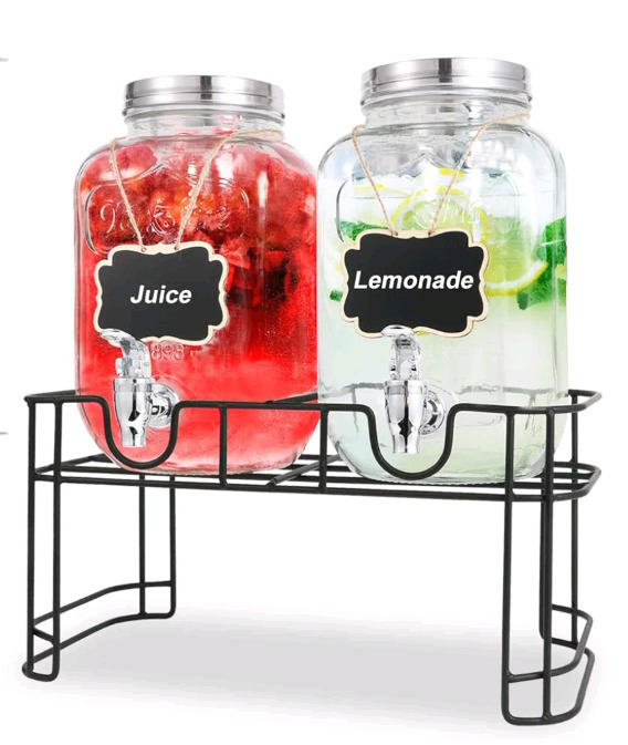 New | Yorkshire Glassware ( 2 ) 1 Gallon Glass Drinking Dispenser Jars Set |