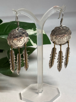 Vintage 925 Sterling Silver Taxco Concho Feather Dream Catcher Dangle Earrings TR-124