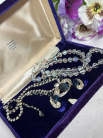 Continental Blue Sapphire & Clear Rhinestone Set Sterling AB Crystal Necklace
