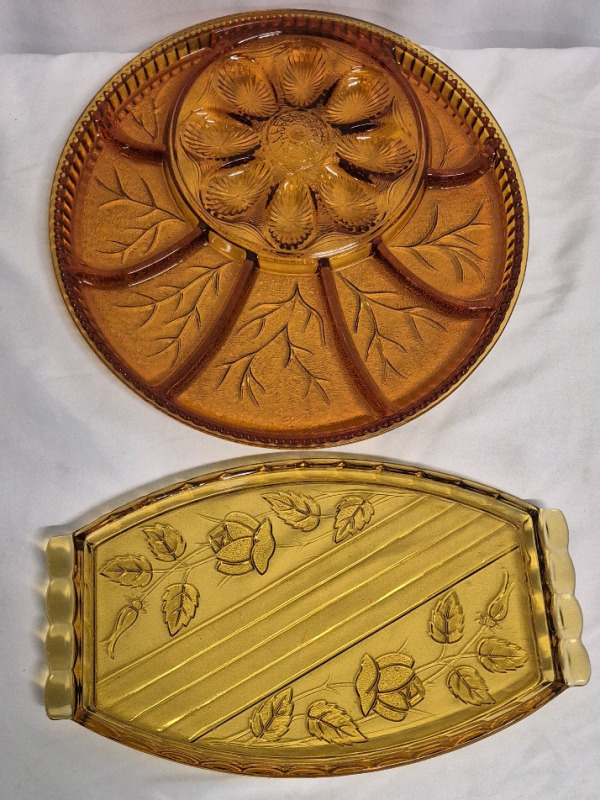 2 Vintage Coloured Glass Appetizer Trays