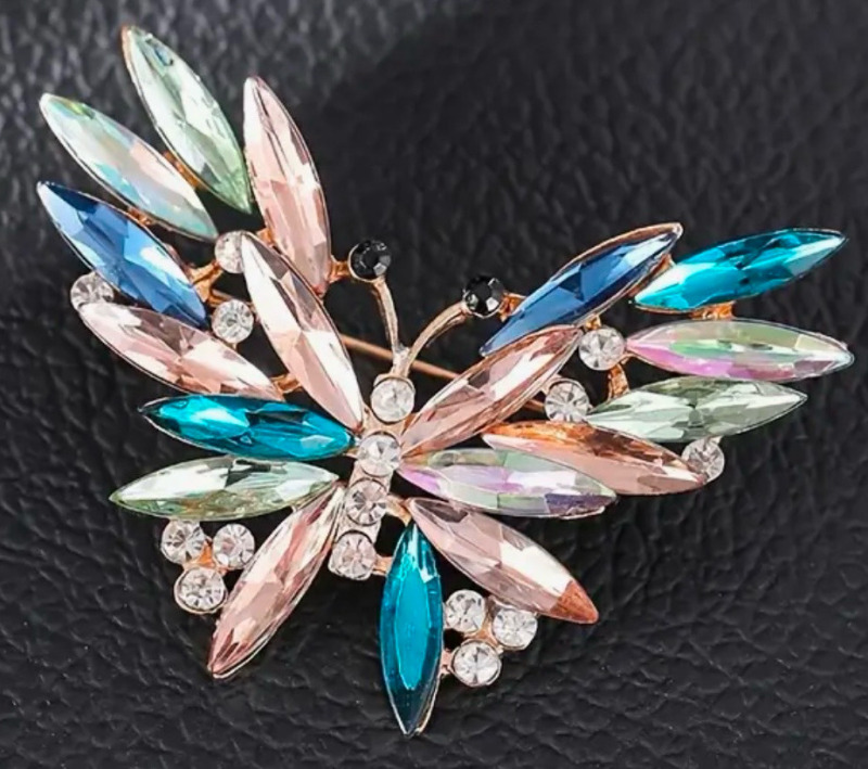 Elegant Butterfly Brooch with Rhinestone Navettes & Accents Brooch