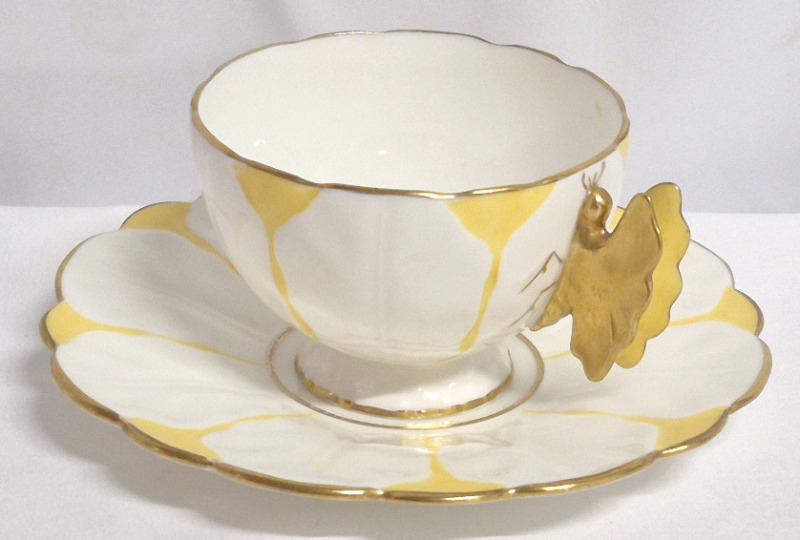 Stunning Aynsley Teacup and Saucer with Butterfly Handle
