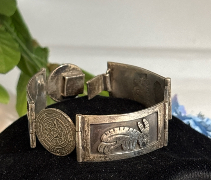 Vintage Signed Los Ballesteros 925 Sterling Silver Wide Panel Bracelet