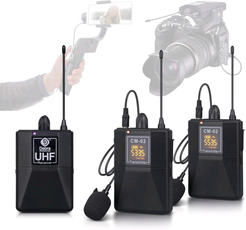 New D Debra Audio CM Series UHF Wireless Lavalier Microphone with 30 Selectable Channels for DSLR Camera Smart Phone Interview Live Recording (CM-02 Dual Mics) | Retails for Over $50!