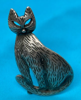 925 Sterling Silver Cat Brooch With Open Eyes Makers Mark Stamped
