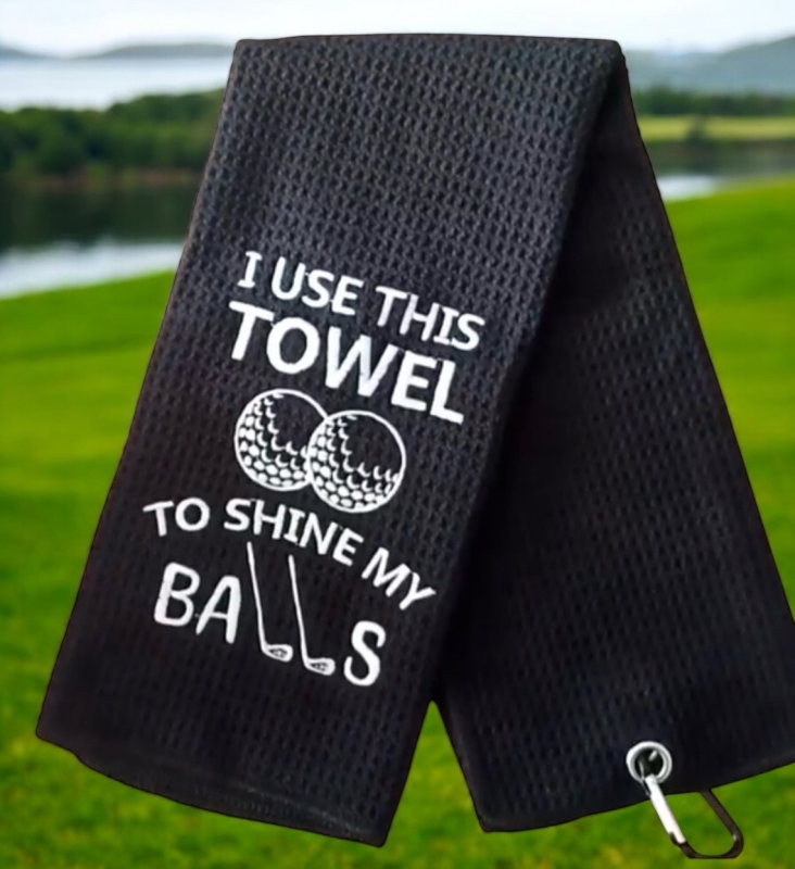 New Black Golf Towel With Saying Use This Towel To Shine My &hellip;