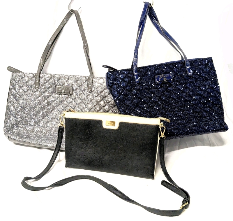 3 Lovely Ladies Purses / Handbags | 2x Guess Sequinned Handbags + Parfois Purse | Up to 17" x 6" x 12"