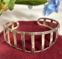 925 Sterling Caged Modern Open Cuff Bracelet Stamped
