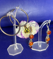 Sterling Statement Hoop Earrings & Amber Drops Pierced