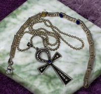 Big Ankh Key Of Life Silver 800 Pendant With Lapis Lazuli Stone 925 Italy INV Bead Chain<br/><br/>