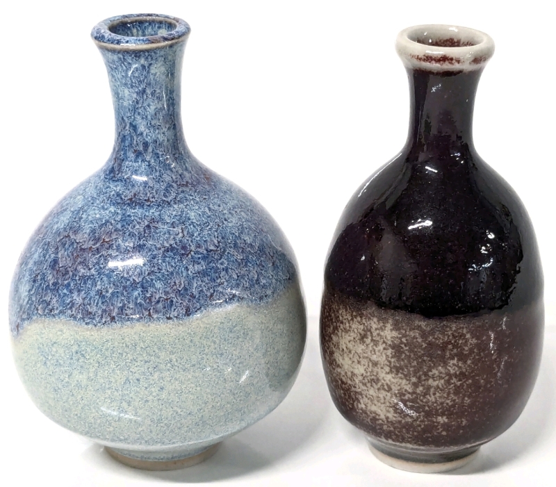 2 Signed ROGER STRIBLING Small Ceramic Handmade Bud Vases | 3.5" Tall ea