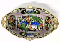 Stunning Nippon Morimura Noritake Hand Painted Floral Panels Porcelain Handled Dish | 6" x 10" x 2.5" Tall