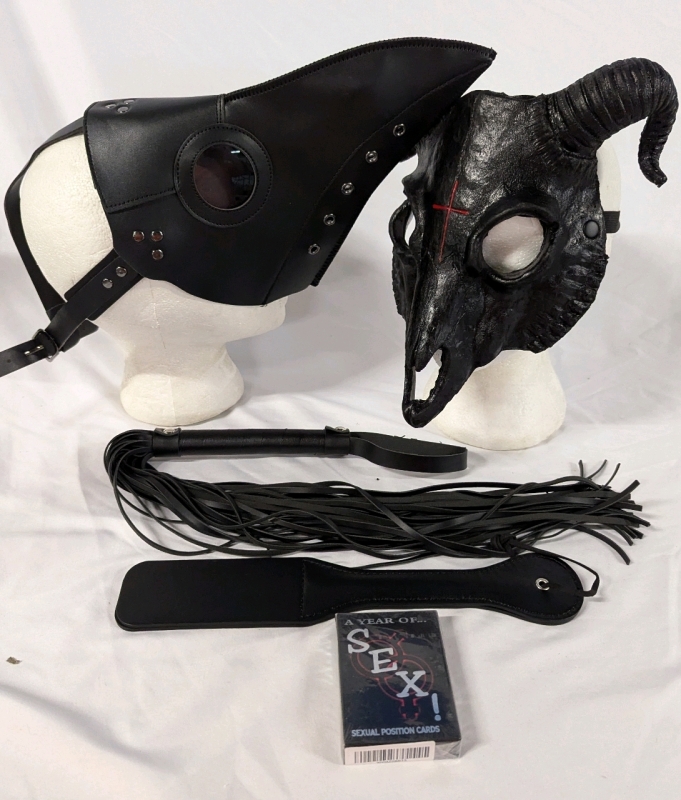 [Adults Only] Floggers & Masks & Cards OH MY! 2 New Floggers, 2 Masks & Adult Sexual Position Cards.