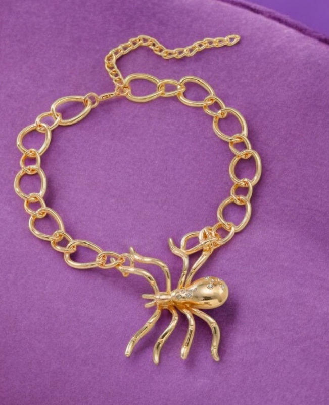 Spider Pendant Choker Necklace with Sparkling Rhinestones