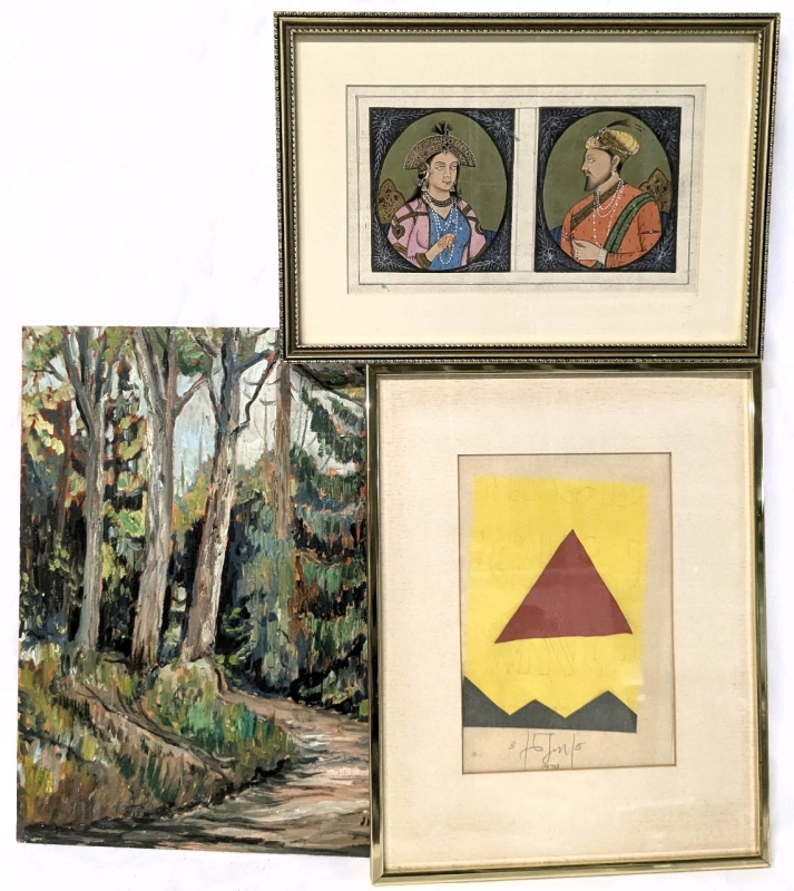 Signed Framed & Unframed Art! Original Oil on Board Painting by Hamilton Artist John Nugent, 1979 Brian Johnson "Primary" Collage & 1984 Shahjahan + Mumtaz Mahal by BH Sharine