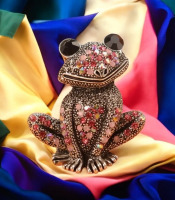 Cute Rhinestone Crystal Sitting Frog Brooch