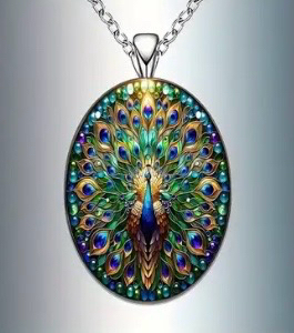 Peacock Capped Oval Pendant with Chain