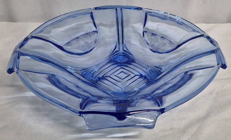 Art Deco Style Vintage Centerpiece Bowl Blue Glass - 12.5" Diameter