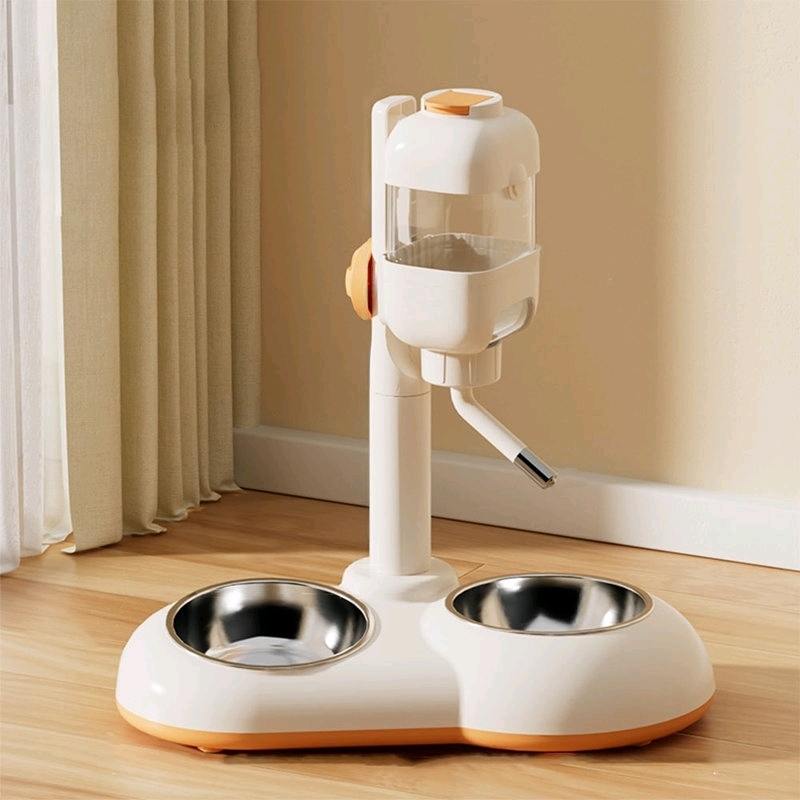 New Adjustable Standing Pet Water Dispenser (500ml) with Double Dishes | 11" x 7.7"