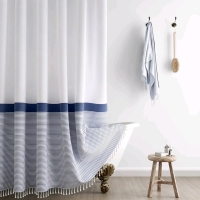 New Awellife Farmhouse Shower Curtain Fabric Shower Curtain Linen Boho Shower Curtain for Bathroom | 72" L x 72" W / Navy Blue