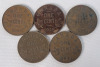 1920 - 1936 Canadian King George V One Cent Pennies . 1920 , 1928 , 1929 , 1931 , 1932 &times;2 , 1933 , 1934 , 1935 & 1936 . Ten (10) Coins - 2