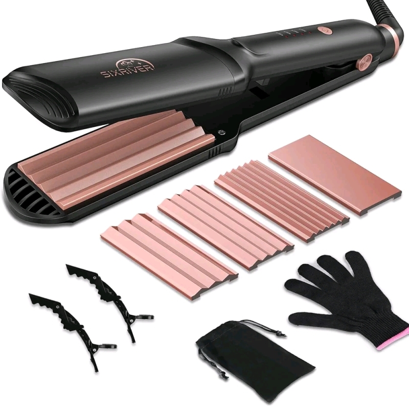 New Sixriver Hair Crimper 4 in 1 Flat Crimping Iron Plates Ceramic Waver Hair with 15s Fast Heating Retails $62
