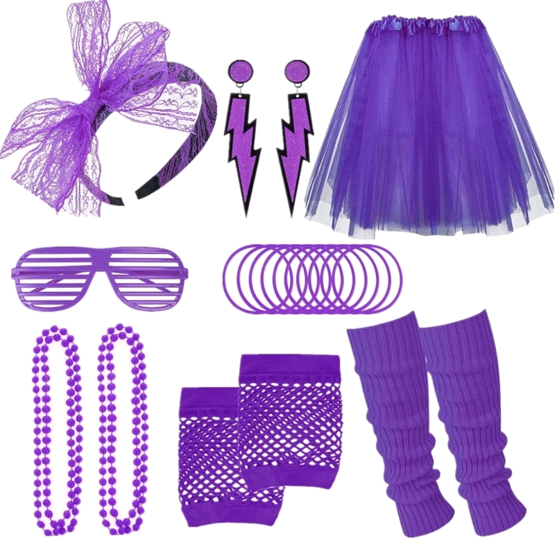 New Teen/Adult Size Large | 80s Costume Set : Party Dress Up Tutu Skirt, D-Purple