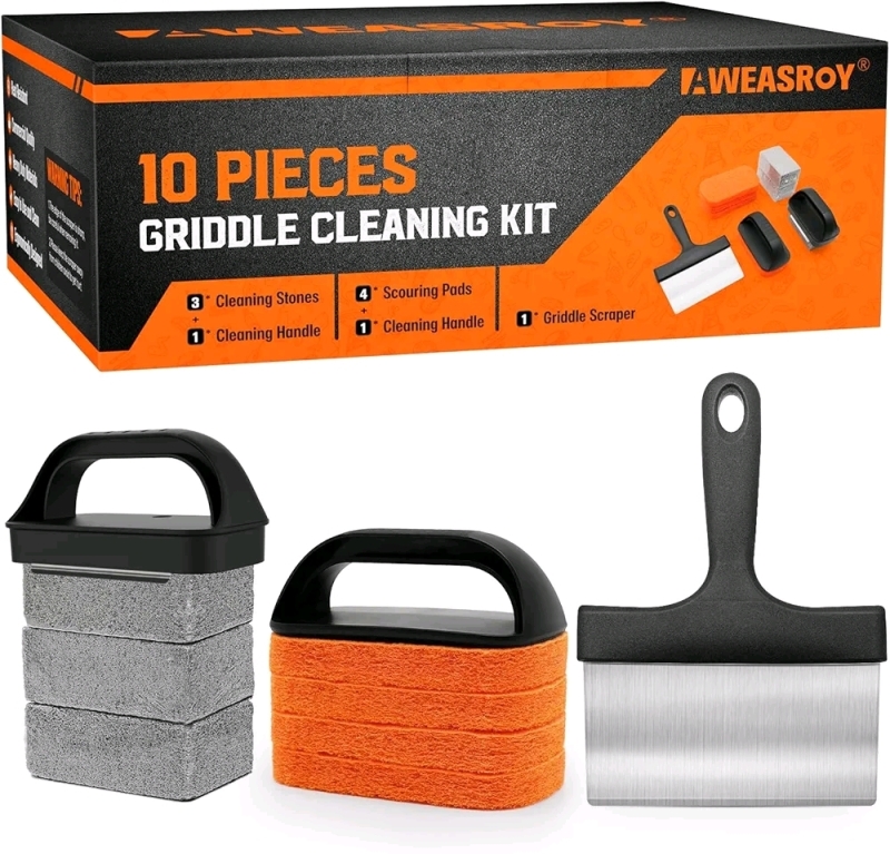 New - 10pc. Griddle Cleaning Kit for Blackstone, Flat Top Grill Cleaning Kit with Grill Stone, Griddle Scraper & Griddle Brush Easy to Remove Stain
