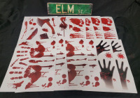 New - Halloween Blood Prints Wall Stickers & ELM St. Tin Street Sign . 12 Sticker Sheets , Each Sheet measures 11.5"&times;14.5"