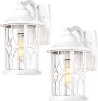 New - Zeyu 2-Pack Outdoor Wall Sconce Lights, Modern Farmhouse Outdoor Porch Lights for House, Die-Cast Aluminum in White Finish, Seeded Glass Shade,