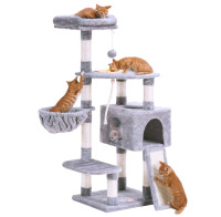 Heybly Cat Tree / Cat Tower for Indoor Cats | Multi-Level Cat Furniture Condo with Feeding Bowl and Scratching Board | Model# HCT006S