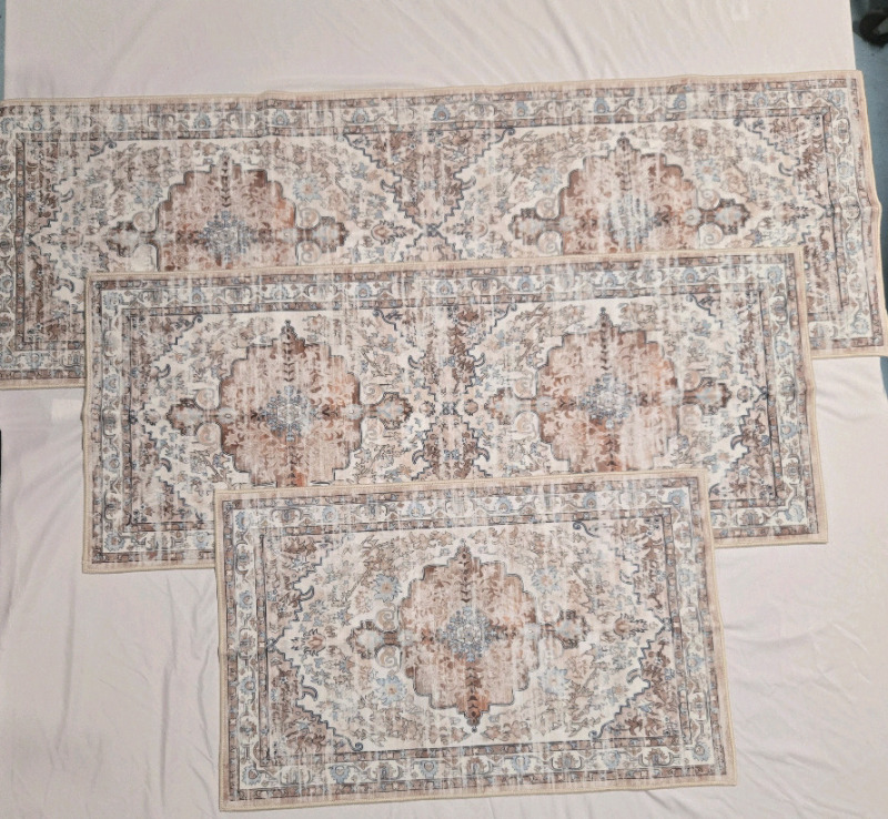 4 New | ( 3 ) Floral Themed Floor Mats Ranging In Size From 32" x 20" - 20" x 59" | & Platsic 5 Drawer Stackable Storage Rack For Clothes | Compact & Foldable