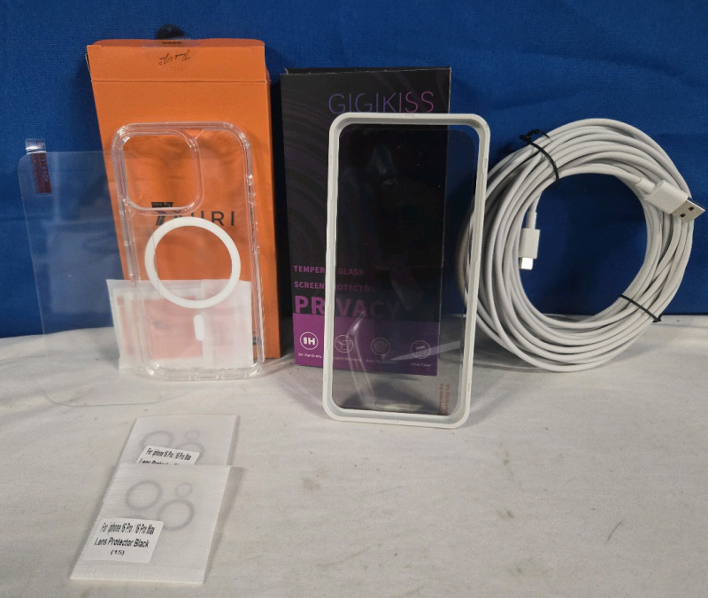 3 New | Tauri Apple iPhone 16 Case & Screen Protector | GigiKiss Tempered Glass Screen Protector Privacy & 5+Ft Long USB To Type C Charger