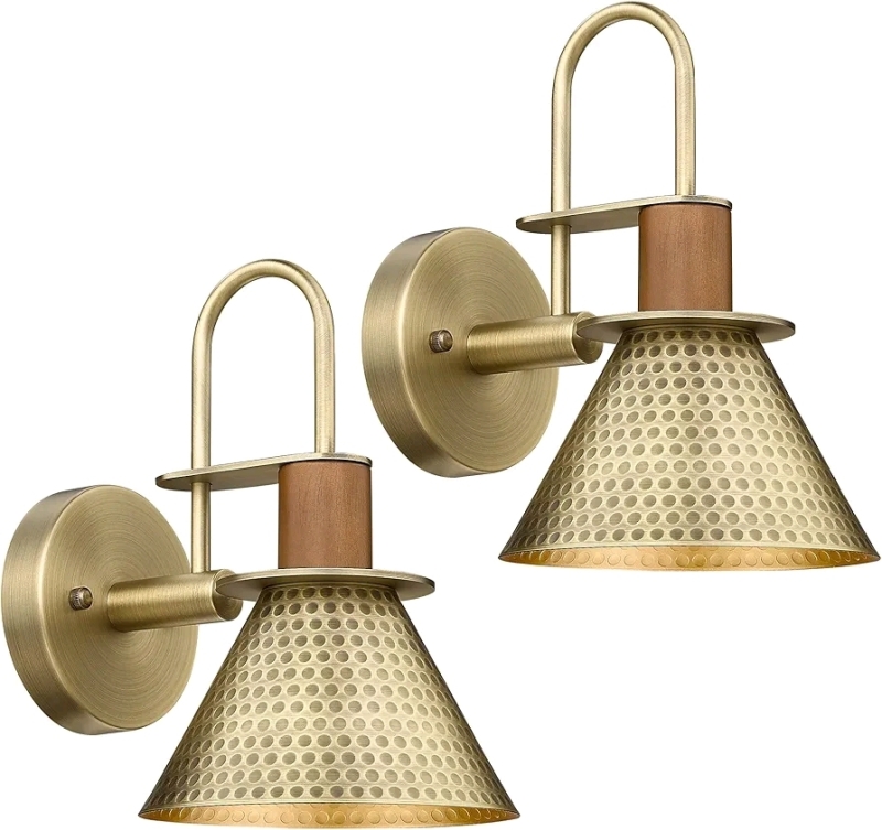 New - HWH Brass Wall Sconces , Wall Light Fixtures Gooseneck Barn Light, Single Wall Lamp , Hammered Metal Shade, Antique Brass . Model # 5HZG74B-2 BG
