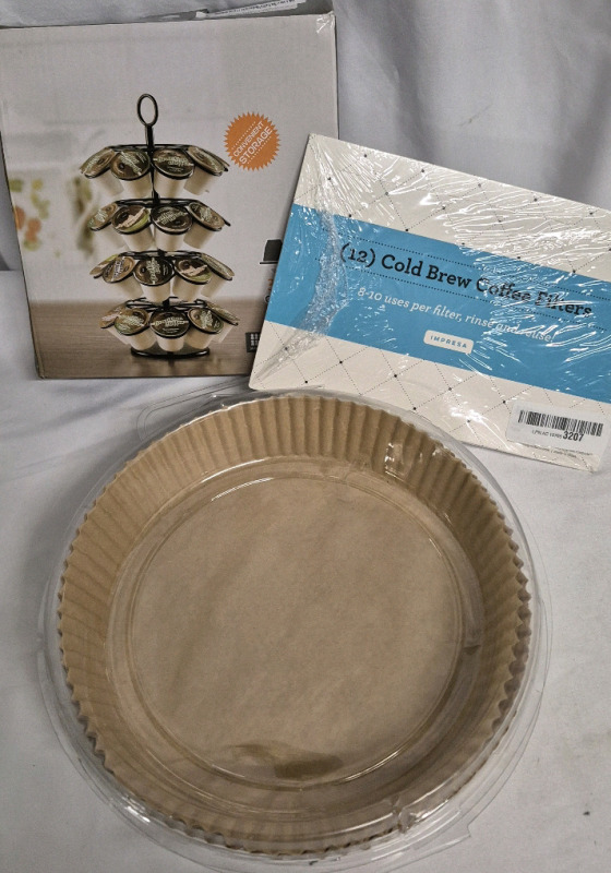 New Great Kitchen Lot - 36 Cup Coffee Carousel Holder, Impresa Coffee Filters & 100 8" Air Fryer Liners
